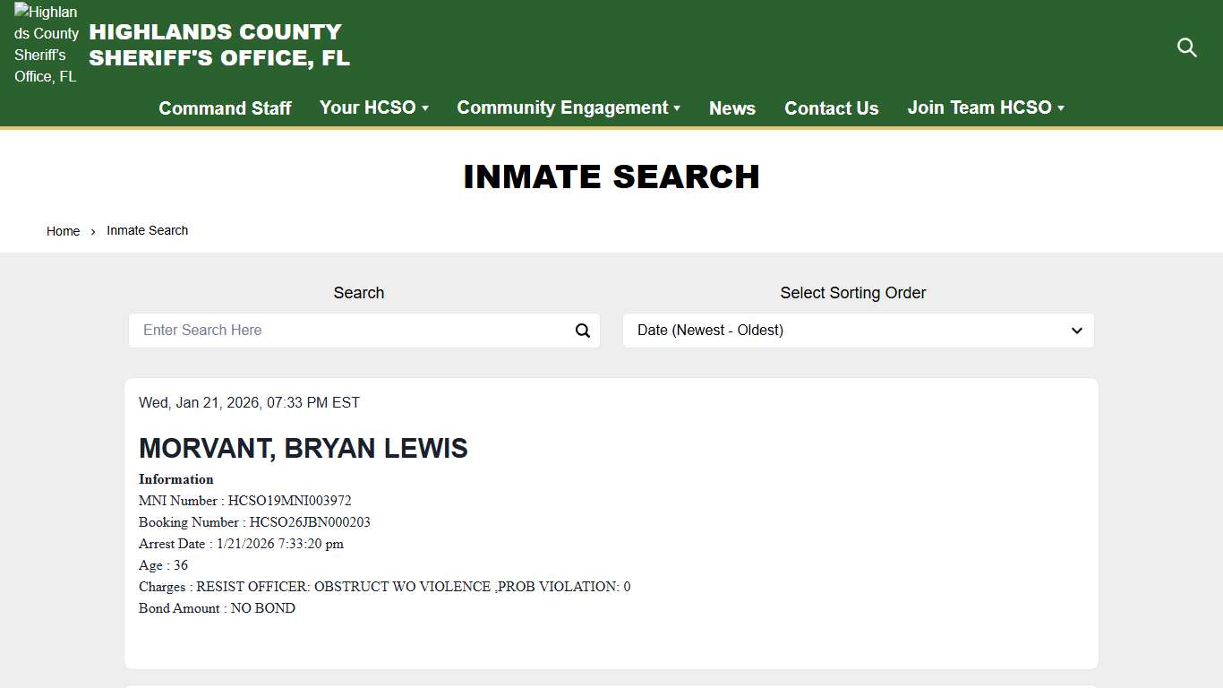Inmate Search | Highlands County Sheriff’s Office, FL