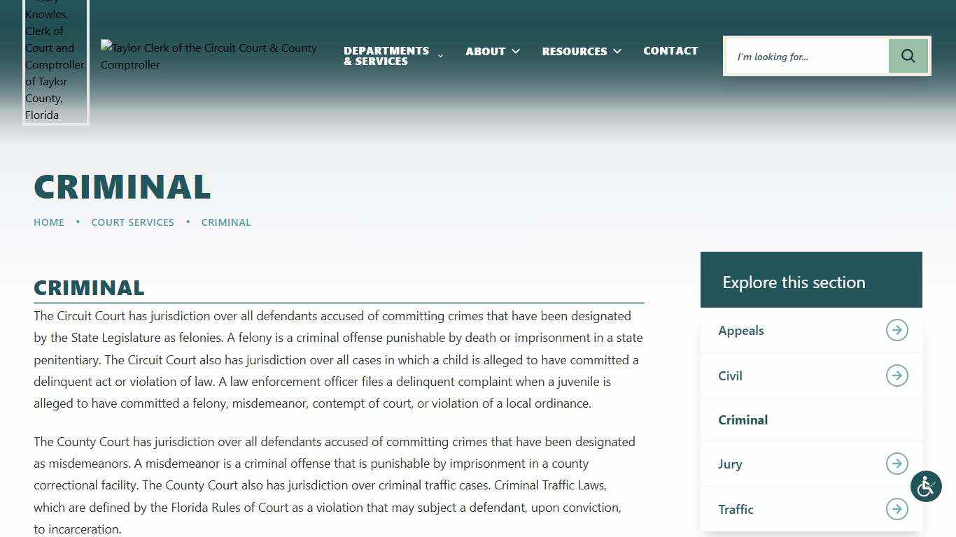 Criminal Court | Taylor Clerk of the Circuit Court